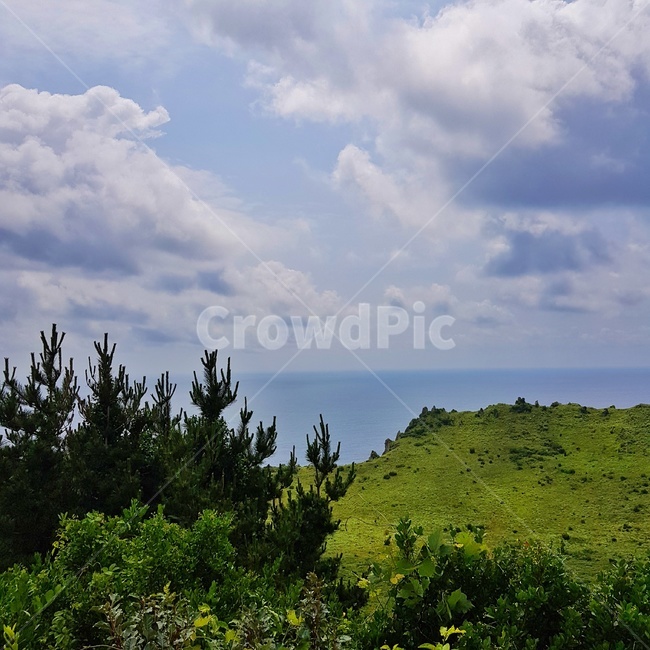 제주도,산,바다,하늘,구름