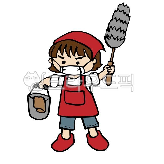 대청소,사람,여자,소녀,청소,먼지털이,양동이,걸레