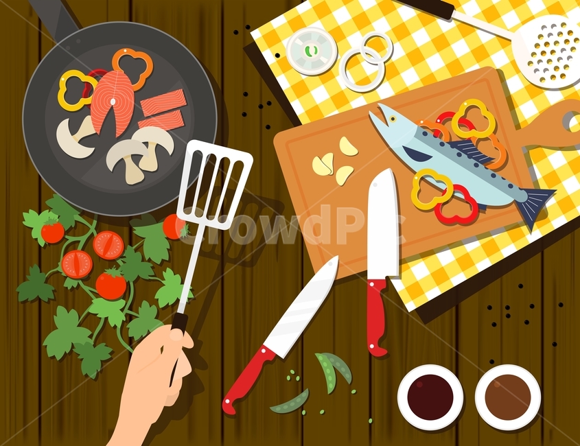 요리,토마토,도마,생선,양파,칼,후라이팬,일러스트,배경,주방,키친,부엌,주방용품,요리도구,kitchen,kitchenware,cookroom,cookingutensil,음식,식재료,요리,food,cook,meal,dishes,food reserves,그래픽,일러스트레이션,graphic,illustration