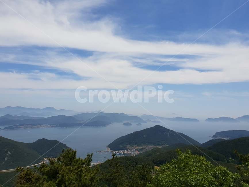 케이블,구름,바다,산,자연
