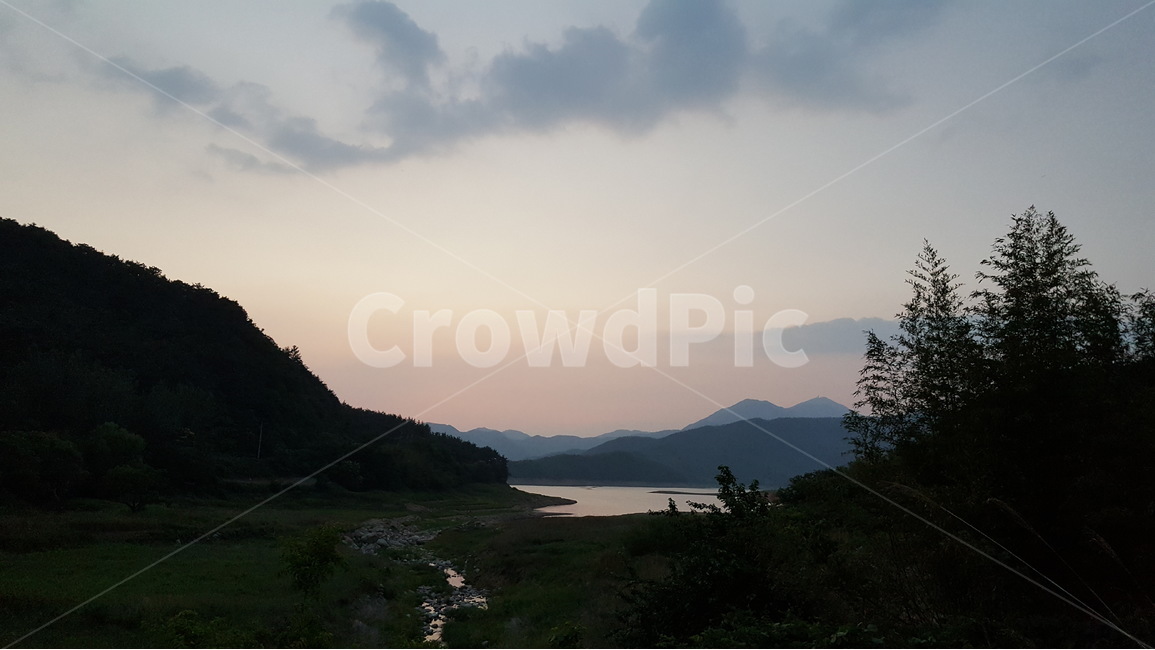 황혼,풍경,저녁,산,저수지,자연,고향,자연,풍경,nature,landscape,outdoors,옥외