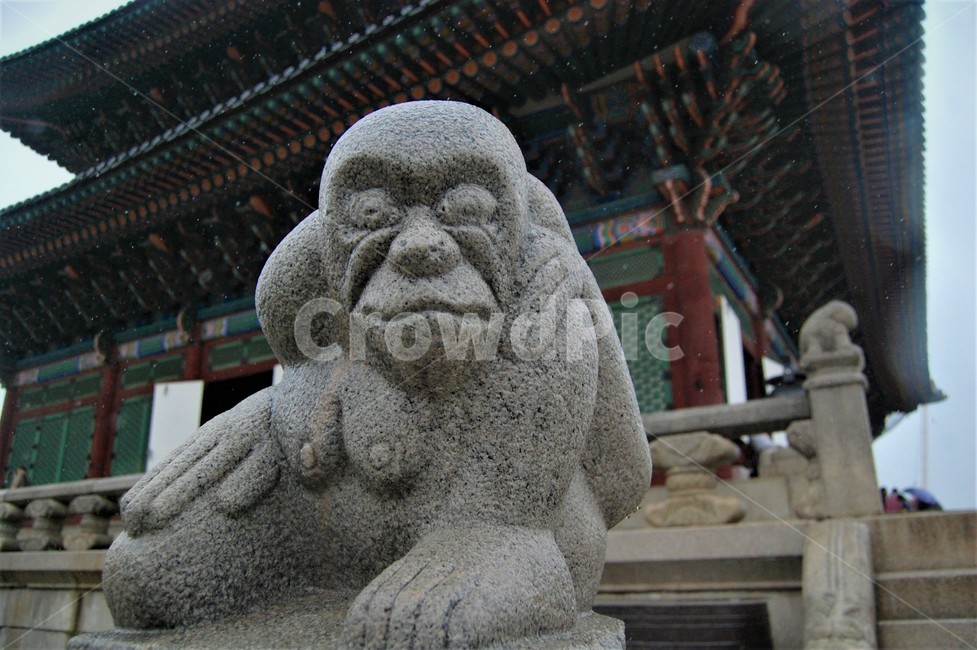 경복궁,궁궐,석상,경복궁석상,비오는날,빗방물,원숭이