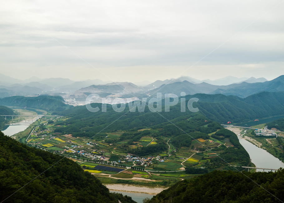 풍경,내려다보이는,등산,단양,산위의,경치좋은,시골,마을,풍경,landscape,country,rural,town