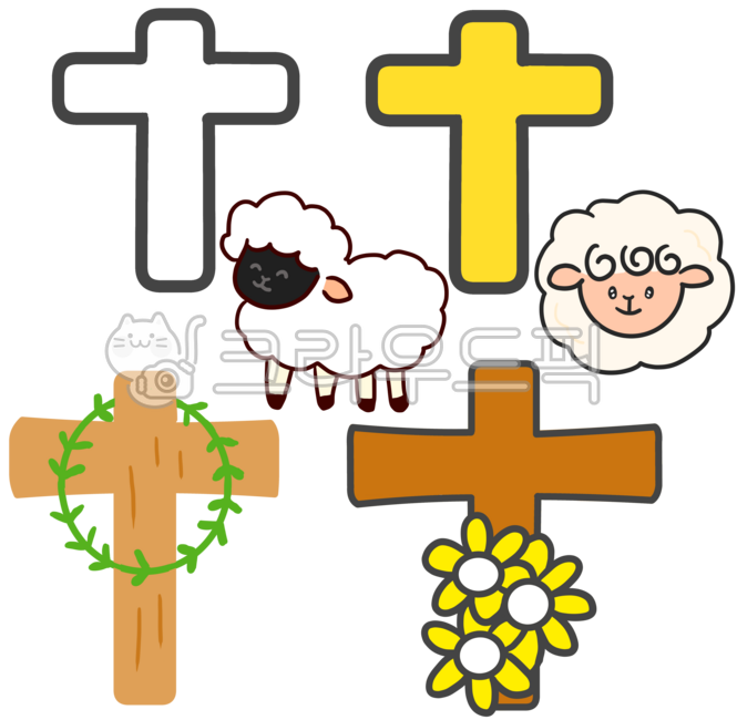 부활절,교회일러스트,교회,십자가,양,양일러스트,십자가일러스트,성당,천주교,기독교,부활절일러스트,그리스도교,신앙,종교,산양,산양얼굴,양얼굴,데이지꽃,꽃,계란꽃,넝쿨,넝쿨십자가