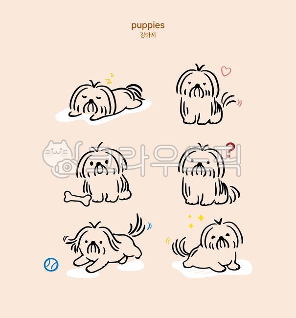 Puppy,dog,line illustration,running dog,lying down dog,dog slapping a wall,heart,tail-waggling dog,sleeping dog,cute dog,cute puppy,puppy,puppy,dog illustration