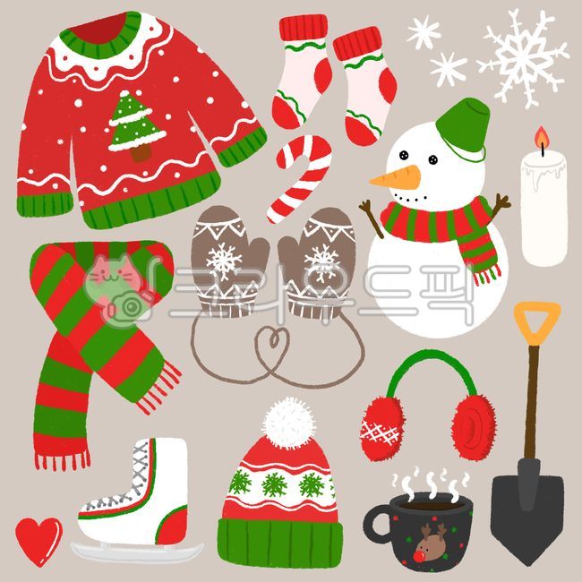 겨울,계절,크리스마스,핸드드로잉,크레파스,색연필,눈,트리,아이템,빨강,초록,눈사람,촛불,초,눈송이,삽,귀마개,코코아,머그컵,루돌프,모자,비니,장갑,벙어리장갑,양말,수면양말,사탕,지팡이사탕,목도리,스웨터,옷,스케이트,신발,하트,손그림,아기자기,귀여운,드로잉,스티커,다꾸
