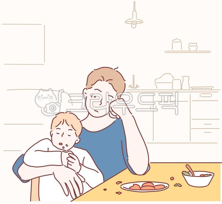 baby food,childcare,baby,infant food,dad,housewife,morning,tired,exhausted,asleep,table,kitchen,baby,father