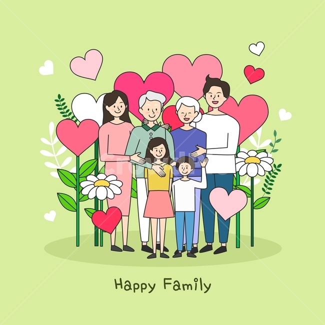 하트,꽃,대가족,할아버지,할머니,아이,가정의날,가족,캐릭터,사람,사랑,행사,이벤트,가족,패밀리,family,기념일,축하,anniversary,congratulation,celebrate,celebration,그래픽,일러스트레이션,graphic,illustration
