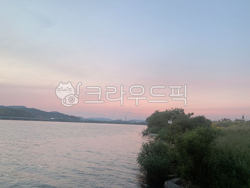 river view,blue sky,pink,outdoors,pink view,nature,river