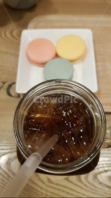 커피,마카롱,빨대,커피숍,아이스아메리카노