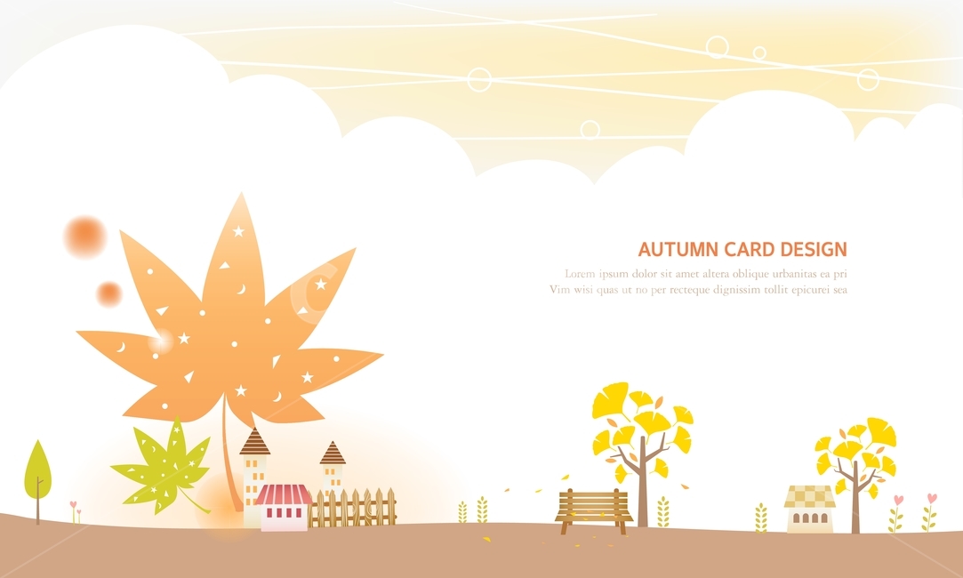 단풍잎,은행잎,나무,벤치,꽃,집,울타리,가을,감성,카드,일러스트,가을,계절,fall,autumn,season,그래픽,일러스트레이션,graphic,illustration