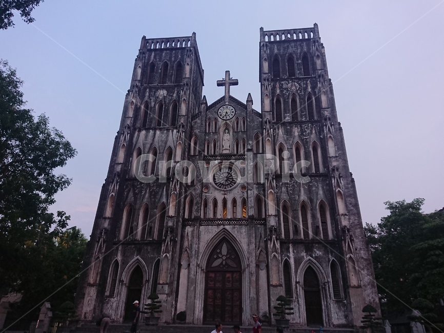 Vietnam tourist attractions,Vietnam Cathedral,church,Hanoi Cathedral,building,St Josephs Cathedral,steeple,spire,human,cathedral,vietnamese building,architecture,tower,to church,Vietnamese Church,Cathedral,vietnam,Hanoi,person,Vietnamese architecture