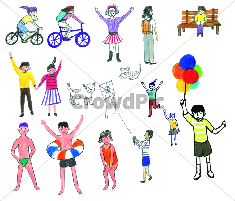 human,인간,person,사람,색연필,coloredpencil,운동,exercise,workout,sports,athletics,자전거,bicycle,bike,cycle,고양이,cat,feline,벤치,bench,강아지,puppy,개,dog,연날리기,kiteflying,수영,swimming,bathing,swim,풍선,balloon,손그림,그래픽,일러스트레이션,graphic,illustration