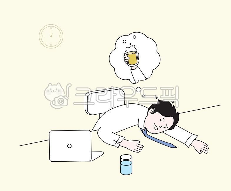 숙취,직장인,맥주,사무실,회사,일러스트,드로잉,아픈,피로,캐릭터,디자인,핸드드로잉,design,illustration,drawing,water,computer,laptop,clock,tired,business,office,workplace,company,work,character,hangover,people,worker,employee,beer,sick,비즈니스,사업,business,service,work,그래픽,일러스트레이션,graphic,illustration