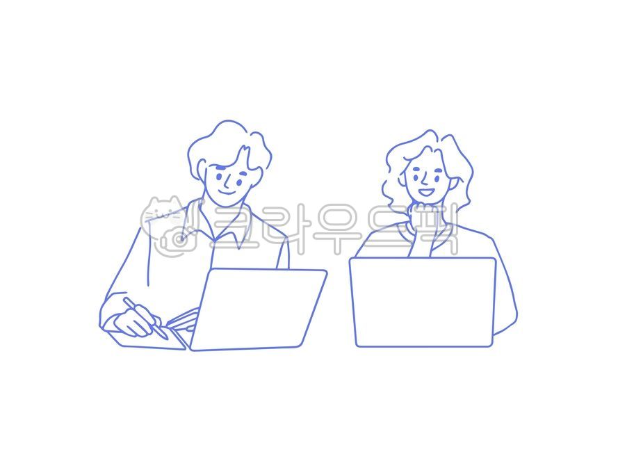 비즈니스,대학생,학생,일,직장인,회사원,사무직,대화,아이디어,미팅,회의,인물,일러스트,노트북,여자,남자