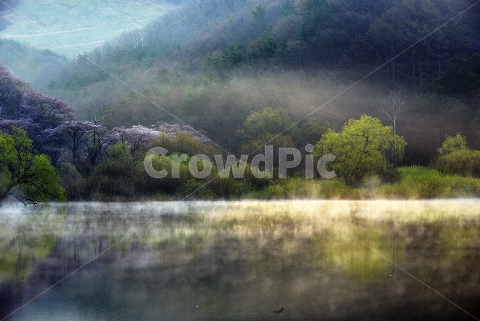 still,dreamy,water,gloomy mountain,beautiful,mountain,natural scenery,sight,silence,quiet,Fog