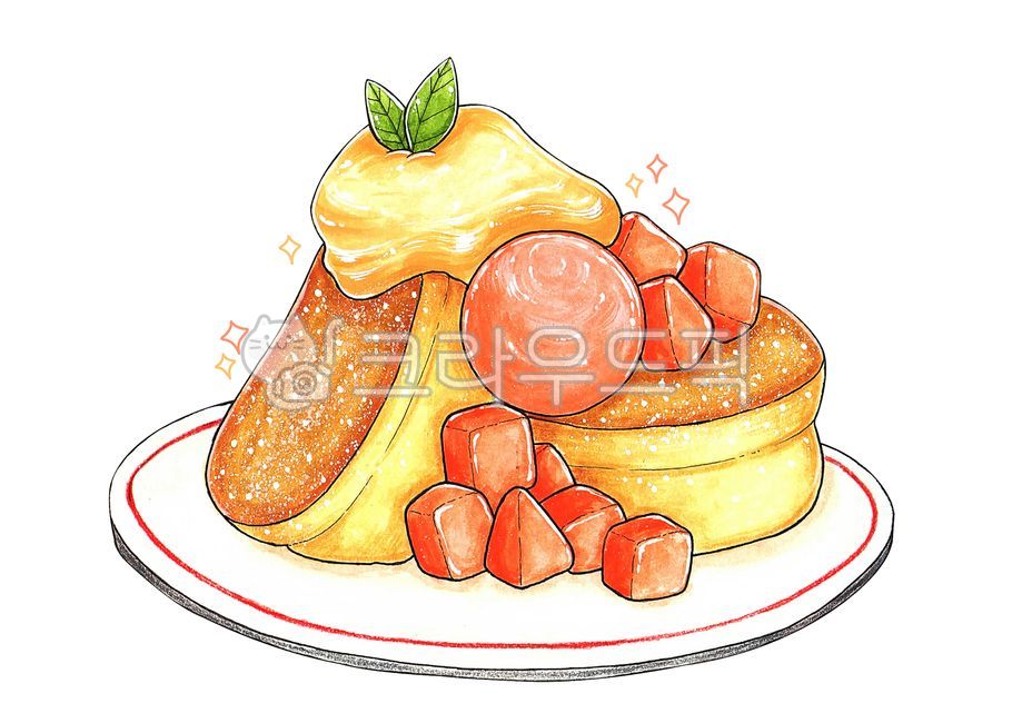 수플레팬케이크,수플레,팬케이크,디저트,복숭아,후식,간식,케익,일러스트,일러스트레이션,illustration,dessert,pancake