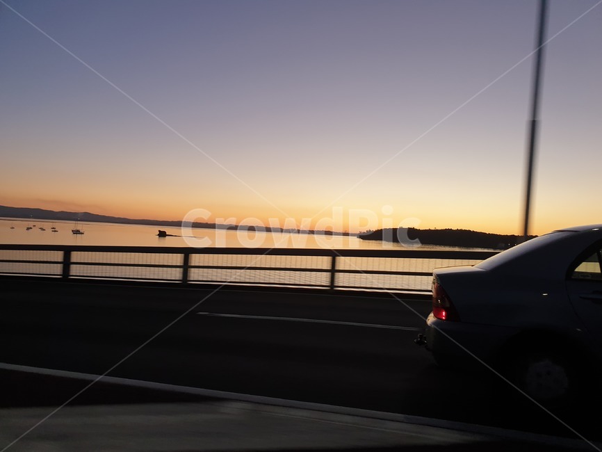 일몰,차량,다리,바다,뉴질랜드,sunset,vehicle,bridge,sea,newzealnd