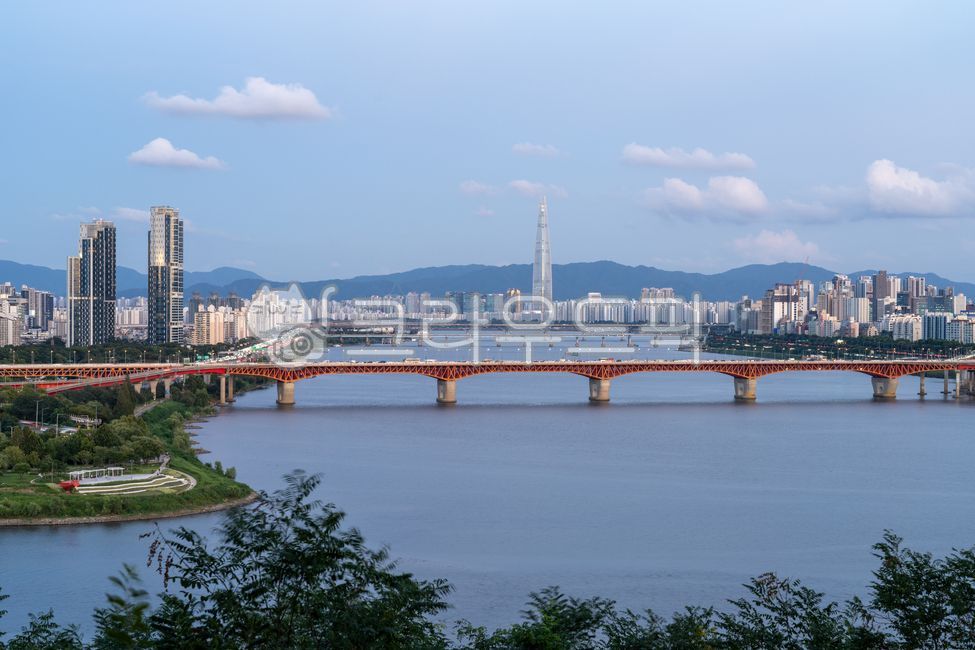 한강,성수대교,롯데월드타워,서울,한국,강,다리,나무,하늘,구름,산,건물,빌딩,랜드마크,도로