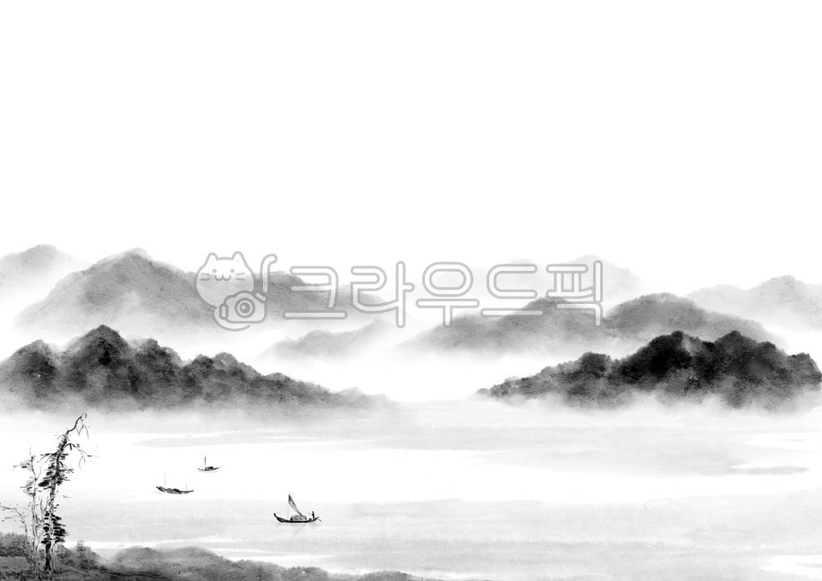 Oriental painting,ink painting,oriental painting illustration,ink painting illustration,ink painting,ink painting illustration,ink painting,ink,black and white painting,black and white,mountain,boat,landscape painting,landscape painting illus