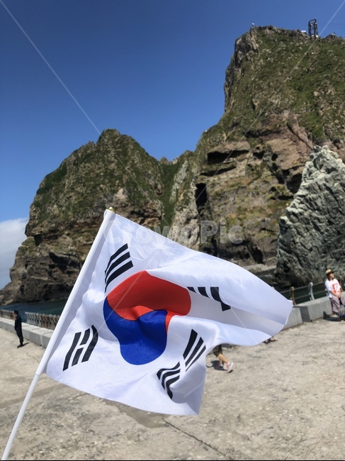 울릉도,바다,하늘,섬,태극기,독도