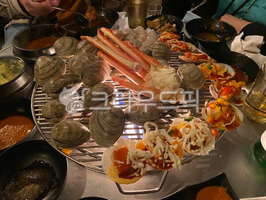 조기,조개,홍합,게,밥