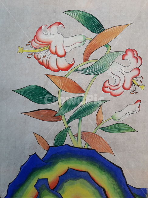 백합도,민화,전통그림,한국화,백합