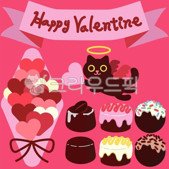 초코렛,발렌타인데이,고양이,하트,꽃다발,천사