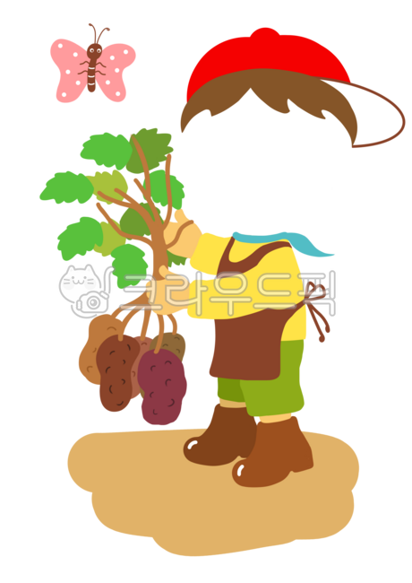 Digging sweet potatoes,children,rural learning,baseball cap,face composition,butterfly,leaf,sweet potato,png,apron,overalls,kindergarten,daycare,making albums,rural,farmer face composition,nature learning,album