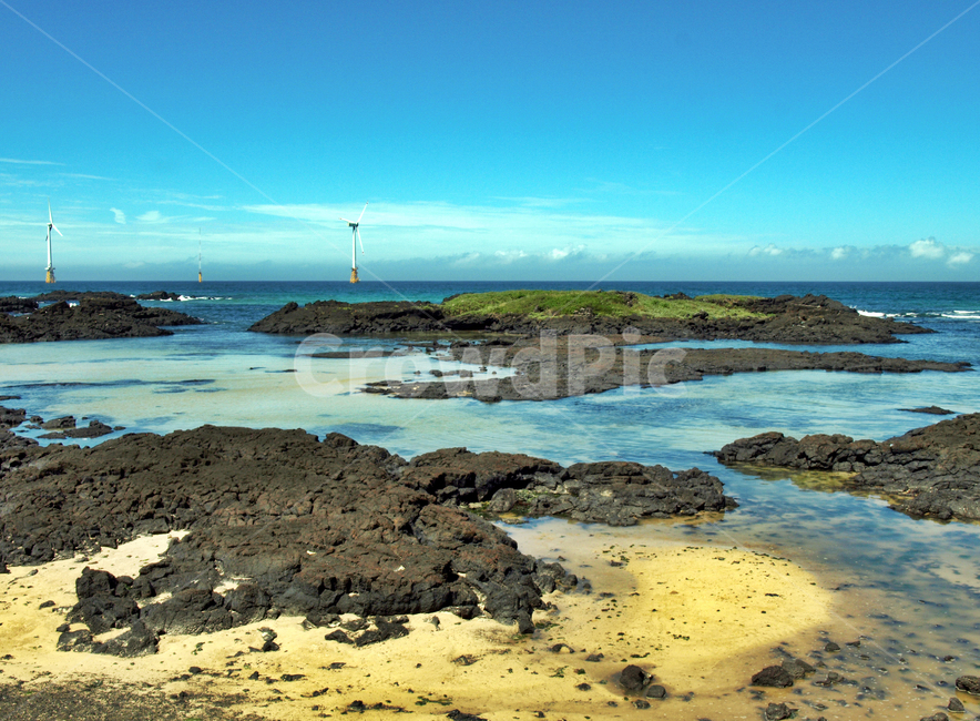 wind generator,blue sky,Olle,ocean,nature,Jeju,Olle Course 20,Woljeongri Beach