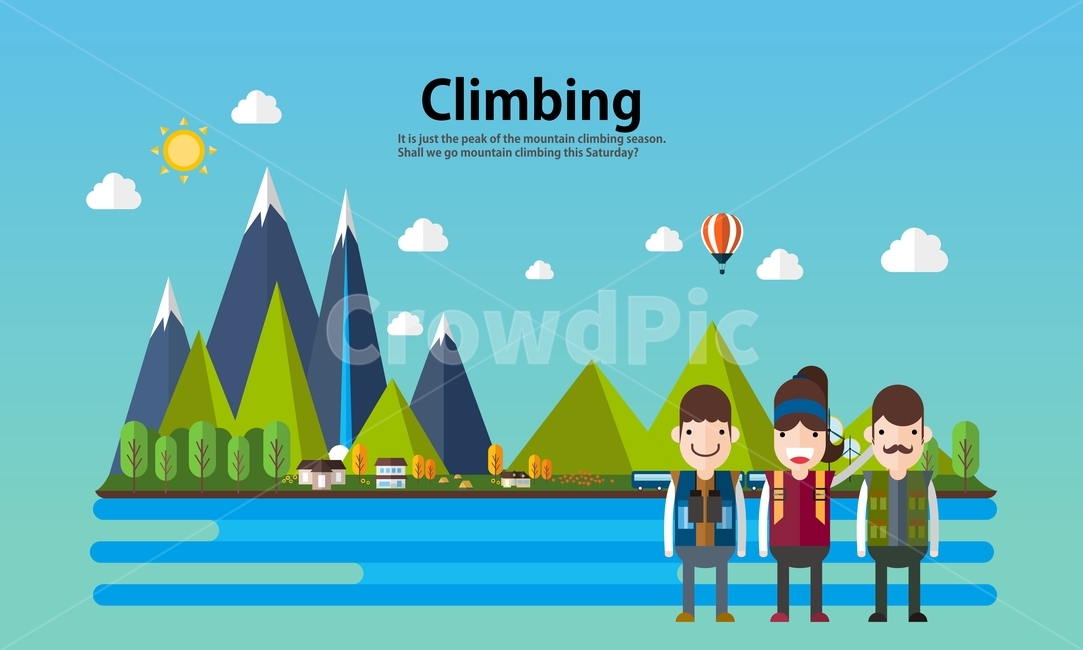 산,구름,등산,등산복,숲,아이콘,플랫디자인,일러스트,여행,휴가,traveling,vacation,trip,그래픽,일러스트레이션,graphic,illustration