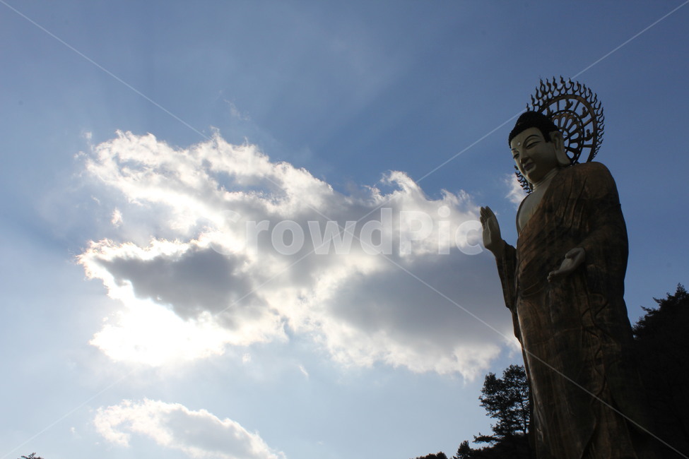 절,속리산,부처님,하늘,구름,불교,법주사,조각상,동상,석상,조형물,statue,bronze statue,stone statue,종교,신앙,religion,belief,faith