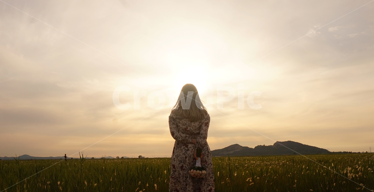 노을,평원,sunset,들판,수섬,하늘,뒷모습,여성