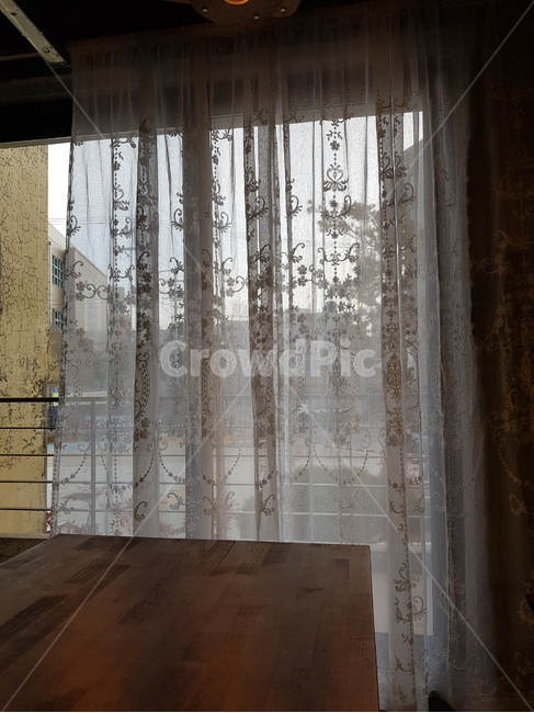 race,lace,lightness,lightly,embroiderylace,seethrough,wooden,see through,window,curtain,sky sky,table