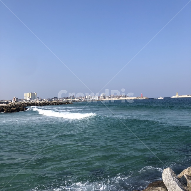 바다,사천해변,강원도,파도,하늘,자연