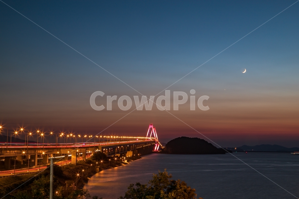 landscape photography,natural scenery,light,night view photo,long exposure,Yeongjong Bridge,building