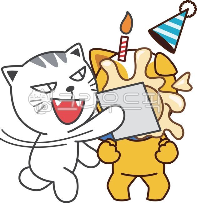 냥이,고양이캐릭터,냥이캐릭터,도기,강아지,강아지캐릭터,초,생일케잌,꼬깔모자,생일빵,장난,벡터,이모티콘,캐릭터