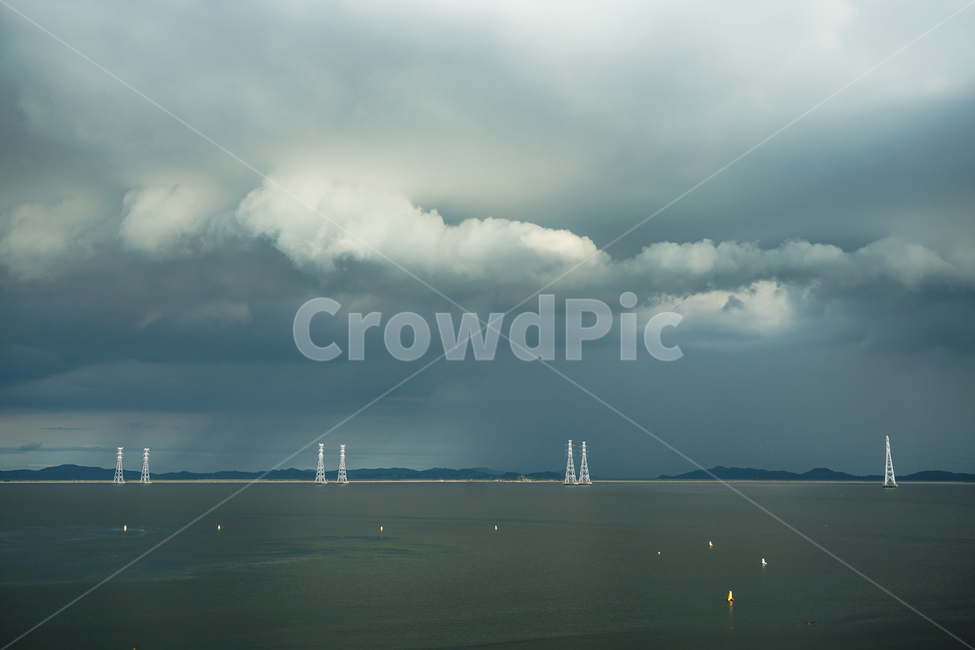 바다,구름,하늘,철탑,먹구름,풍경,자연,풍경,nature,landscape,weather,날씨,outdoors,옥외,cloud,sky,cumulus,적운
