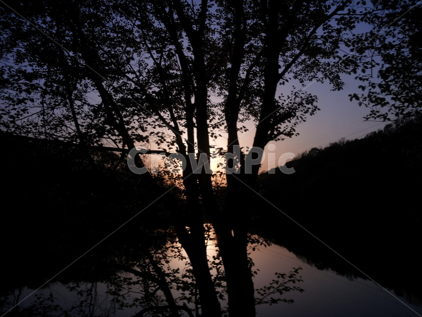 역광,일몰,나무,강,반영,blacklight,tree,river,reflect,자연,풍경,nature,landscape,실루엣,그림자,silhouette,shadow,outdoors,옥외,dawn,새벽,red sky,붉은 하늘,sunset,sky,하늘,dusk,황혼