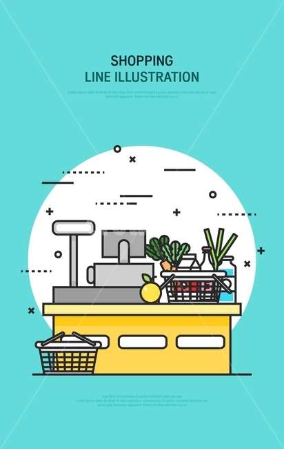 Line icon,infographic,A calculator,line,payment,calculate,shopping basket,cart,shopping