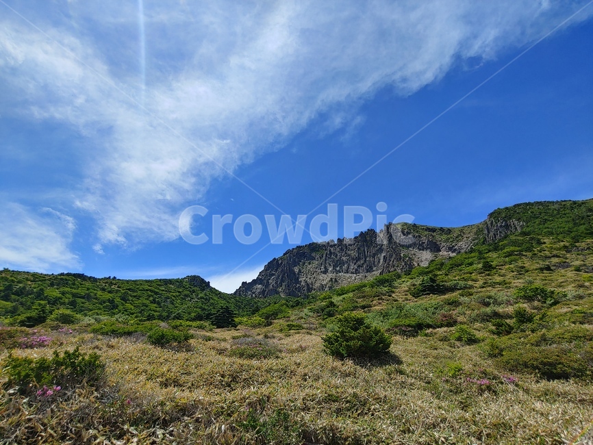 하늘,산,구름,들판,등산로,mountain,sky,clouds,green,초록,등산,한라산,배경