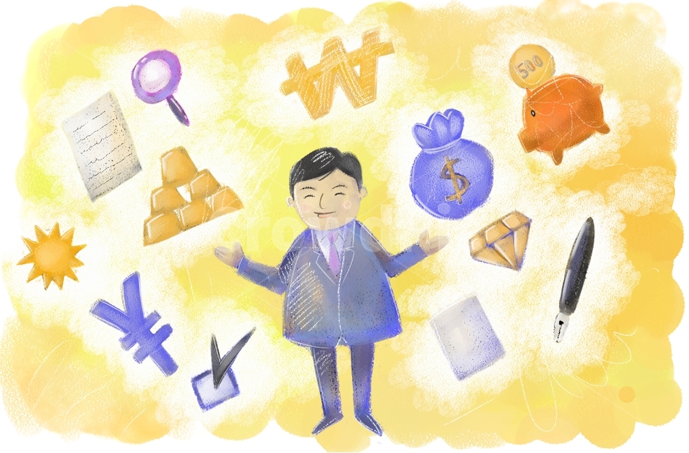 비즈니스,비즈니스맨,회사원,회사,남자,사람,대기업,직장인,직장,경영,영업,기업,워크,업무,금융,근로자,비전,진취,노력,젠틀맨,거래,계약,페인터,일러스트,회화,삽화,그림,상황,캐릭터,기쁨,횡재,웃음,미소,소개,자신감,필기,종이,계약서,돋보기,달러,원,엔화,해,태양,체크,만년필,돼지저금통,돈,동전,돈주머니,분석,여러가지,일확천금,사기꾼,꿈,성공,상상,금융,돈,finance,banking,money,비즈니스,사업,business,service,work,그래픽,일러스트레이션,graphic,illustration