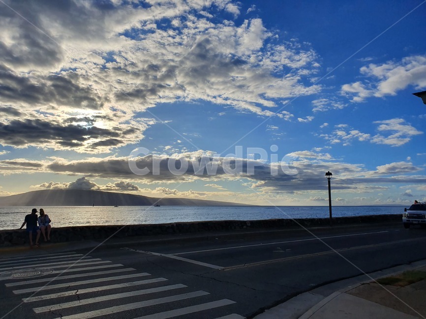 하와이,마우이,자연,노을,풍경,도로,road,사람,person,human,hawaii,maui,구름,하늘,파란하늘,푸른하늘,배경,전망