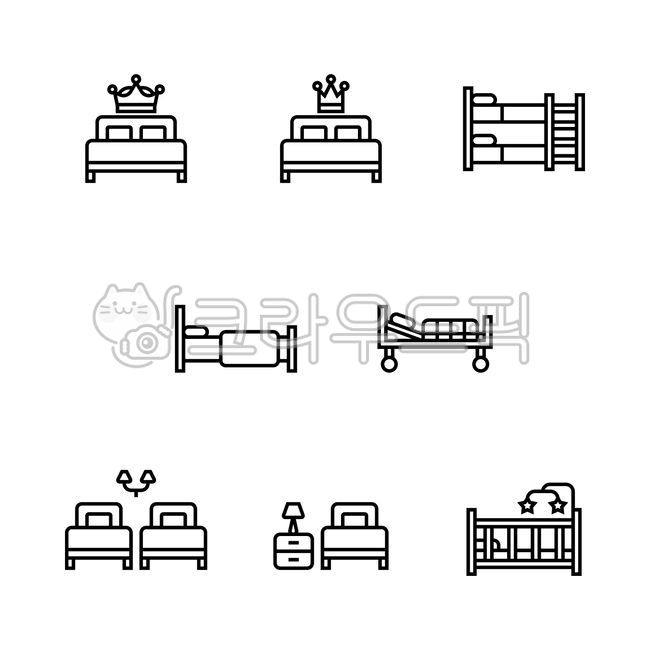 침대,가구,베개,인테리어,이불,수납장,이층침대,환자침대,병원침대,더블베드,싱글베드,서랍장,조명,모빌,아기침대,사다리,아이콘,일러스트레이션,라인아이콘,플랫아이콘,심볼,사인,로고,퀸사이즈,킹사이즈