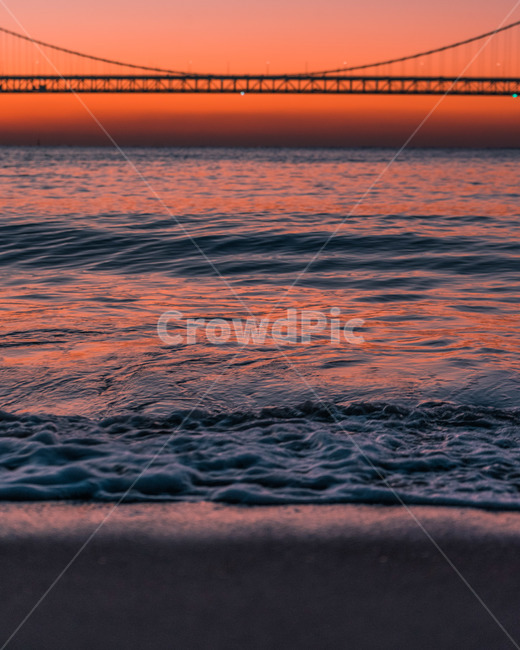 waves,sunset,Gwangalli Bridge,bridge,glow,Sea