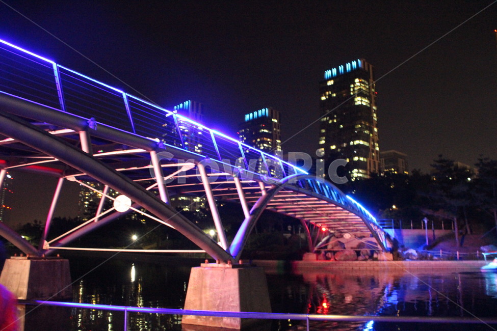 night view,Songdo night view,arch bridge,truss bridge,Central Park,bridge