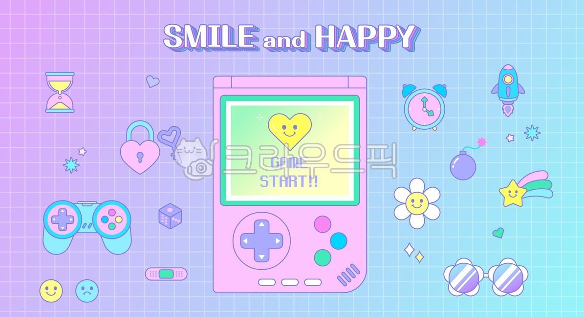 alarm clock,sunglasses,game,retro character,game machine,star,rocket,retro,dice,adhesive plaster,clock,newtro,cute,Lock,flower,character,hourglass,universe,1990s,Emoji,emoticon,key