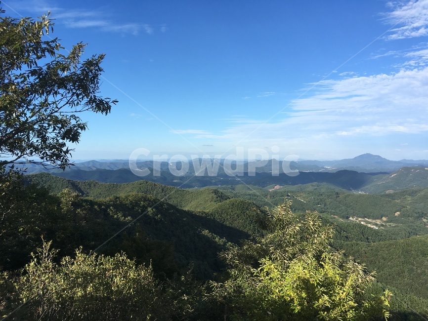 산,등산,나무,구름,해,빛,배경,표지,멋진,광경,정상,초록색