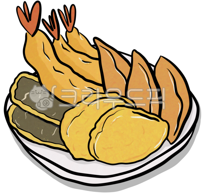 Snacks,fried food,shrimp,sweet potatoes,dumplings,seaweed rolls,illustrations,food,snacks,menus,promotional purposes,for sale