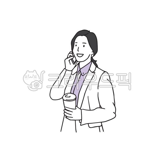 직장인,officewokrer,전화받는사람,커피들고있는사람,머리묶은사람,직장인동작,사람일러스트